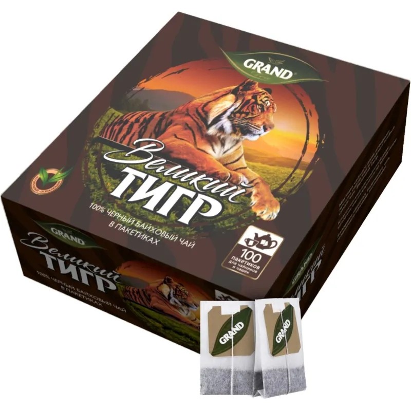 Чай Великий Тигр Отборный черный, 100 пакетиков с ярлычками 2110016 