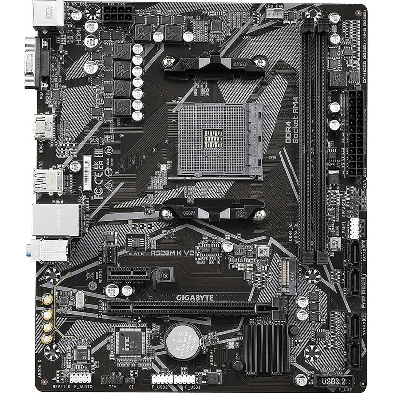 Материнская плата GIGABYTE A520M K V2, AM4, A520, 2xDDR4, mATX