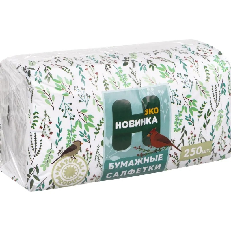 Салфетки сервировочные Новинка ЭКО белые 1сл 24х24см 250л/пач