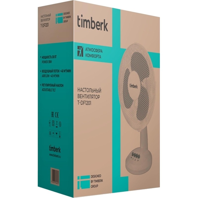 Вентилятор Timberk T-DF1201, 38Вт, 30см, белый, Настольный