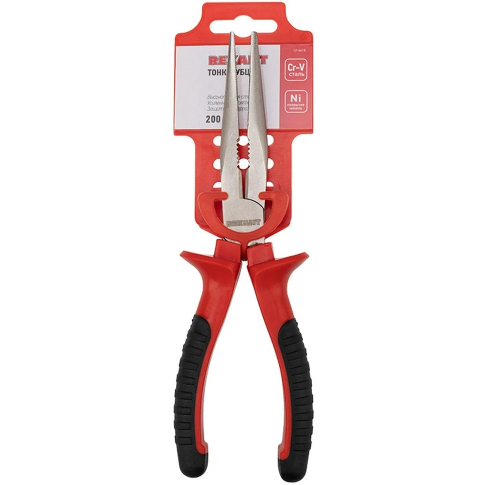 Тонкогубцы 200мм никелированные, двухкомпонентные рукоятки REXANT 12-4618