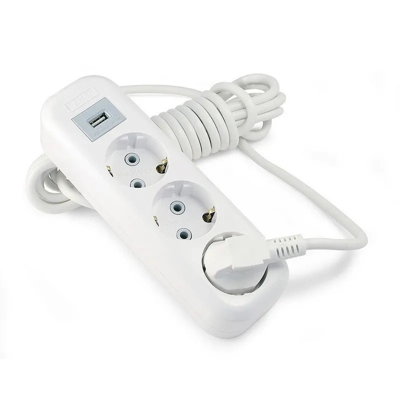 Удлинитель LUX У3-Е-USB-03 3-мест с з/к 250В 16А, USB 5В 1.3А, 3м, белый