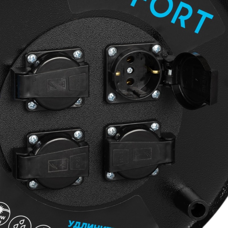 Удлинитель Topfort КГ 3х1,5 30м, на мет.катушке, 4 гнезда с/з.,с/загл.,IP44