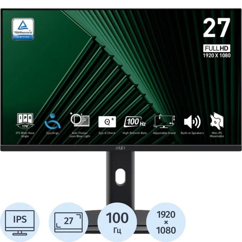 Монитор MSI 27 PRO MP275PG 16:9 FHD, IPS, HDMI, DP, VGA, 100HZ, Black