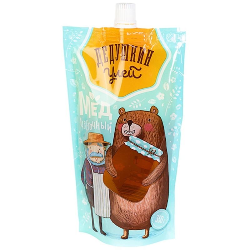 Мед Дедушкин Улей, натуральный цветочный, 350г, дойпак