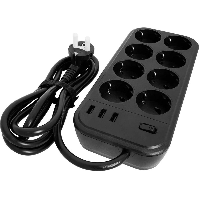 Сетевой фильтр Powercom SP-08 USB03AB 3,0 m (8 розеток) черный