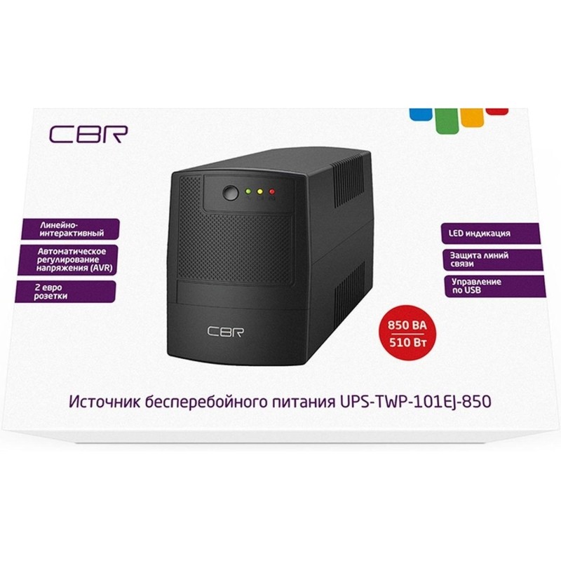 ИБП CBR лин-инт.  850VA/510W, Schuko CEE 7x2 [UPS-TWP-101EJ-850