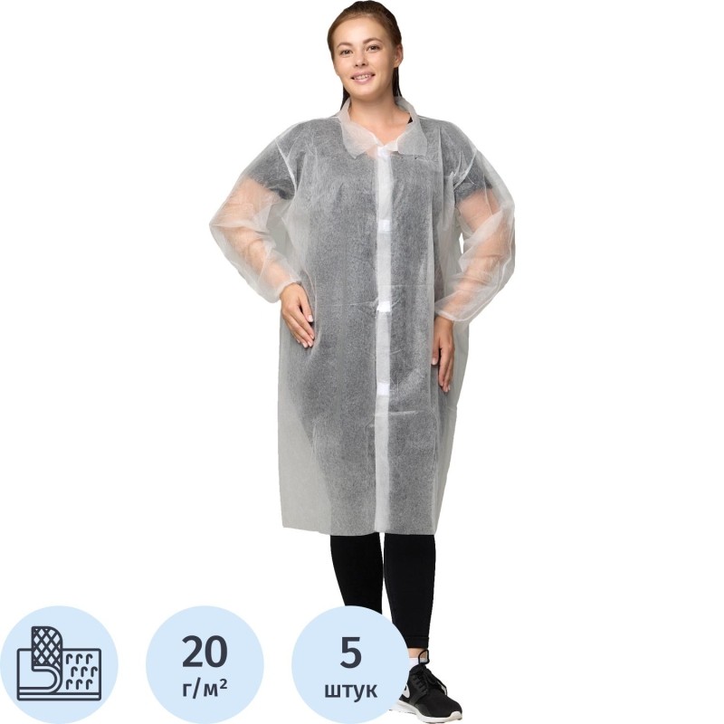 Халат на липучках, (20 гр), р.XL ,белый, (5 шт/упак)