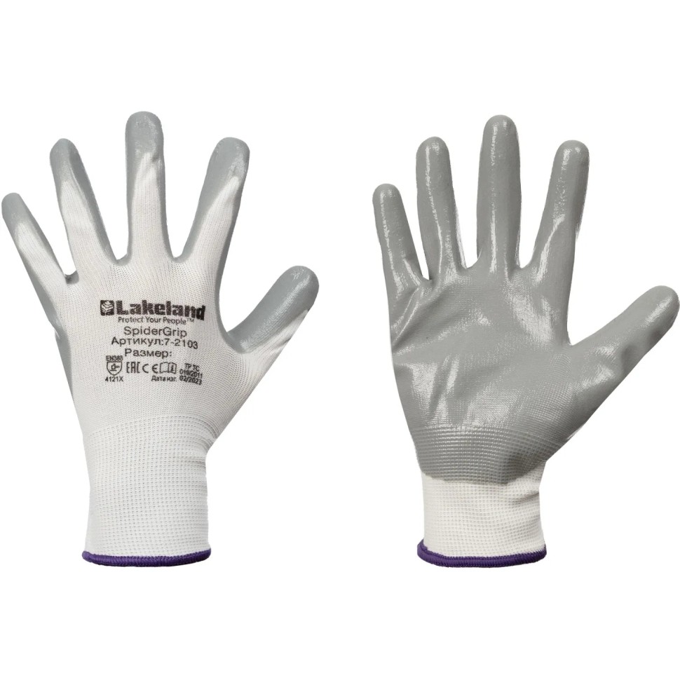 Перчатки защит. полиэфирн. Lakeland SpiderGrip 7-2103 с нитр.покр. р.M