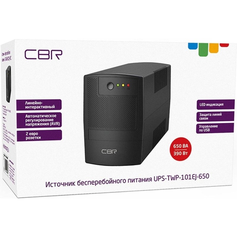ИБП CBR лин-инт. 650VA/390W, 2xEURO [UPS-TWP-101EJ-650