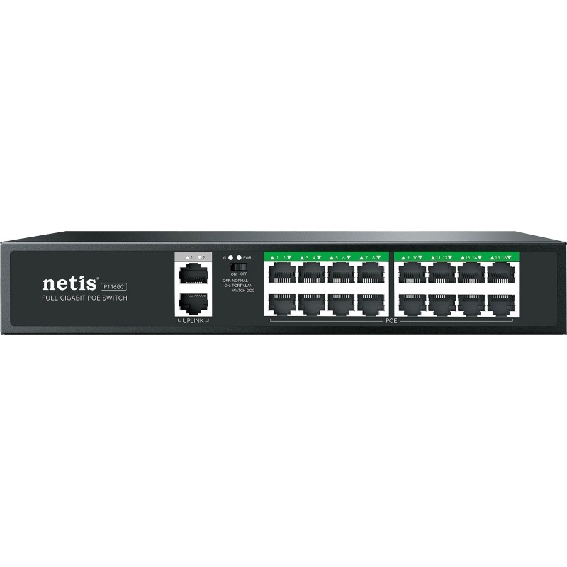 Коммутатор Netis P116GC 16х1000 Мбит/с PoE+ 240Вт, 2х1000 Мбит/с