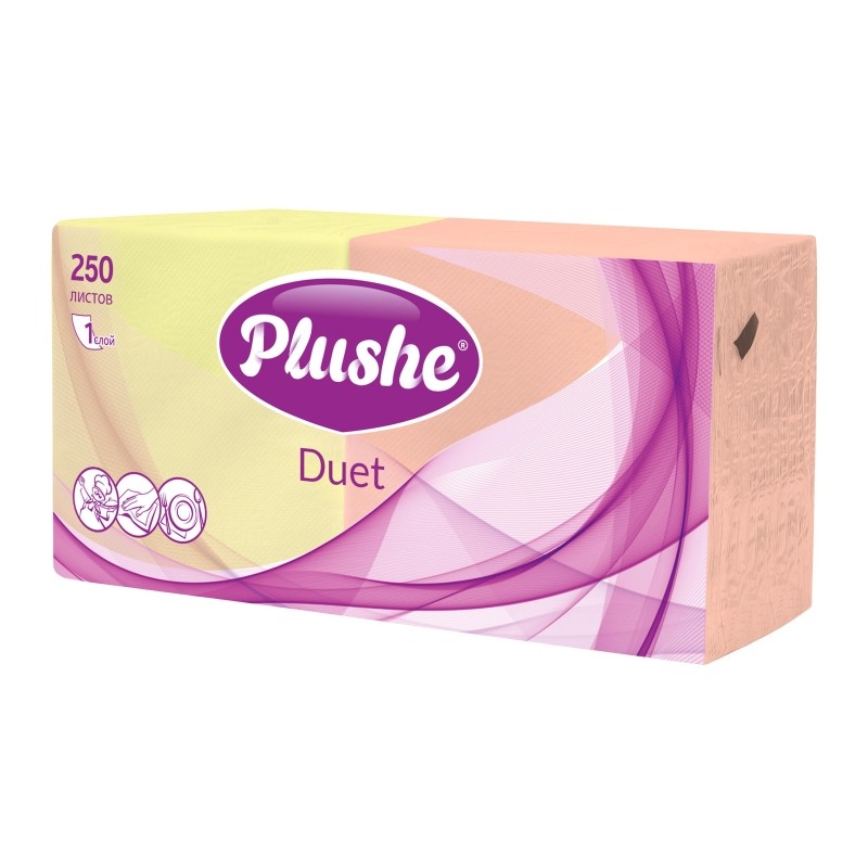 Салфетки бумажные Plushe Duet 24х24 пастель 1сл 250л/уп
