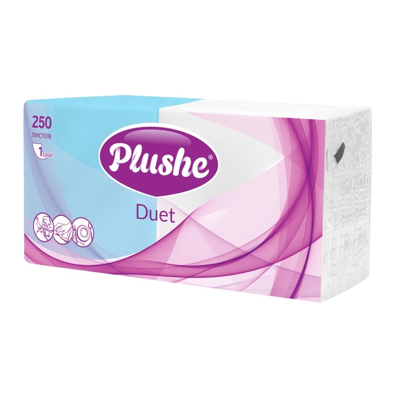 Салфетки бумажные Plushe Duet 24х24 пастель 1сл 250л/уп