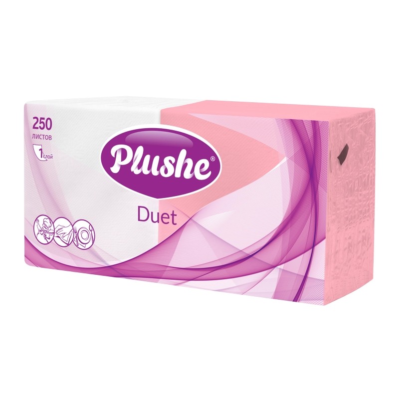 Салфетки бумажные Plushe Duet 24х24 пастель 1сл 250л/уп