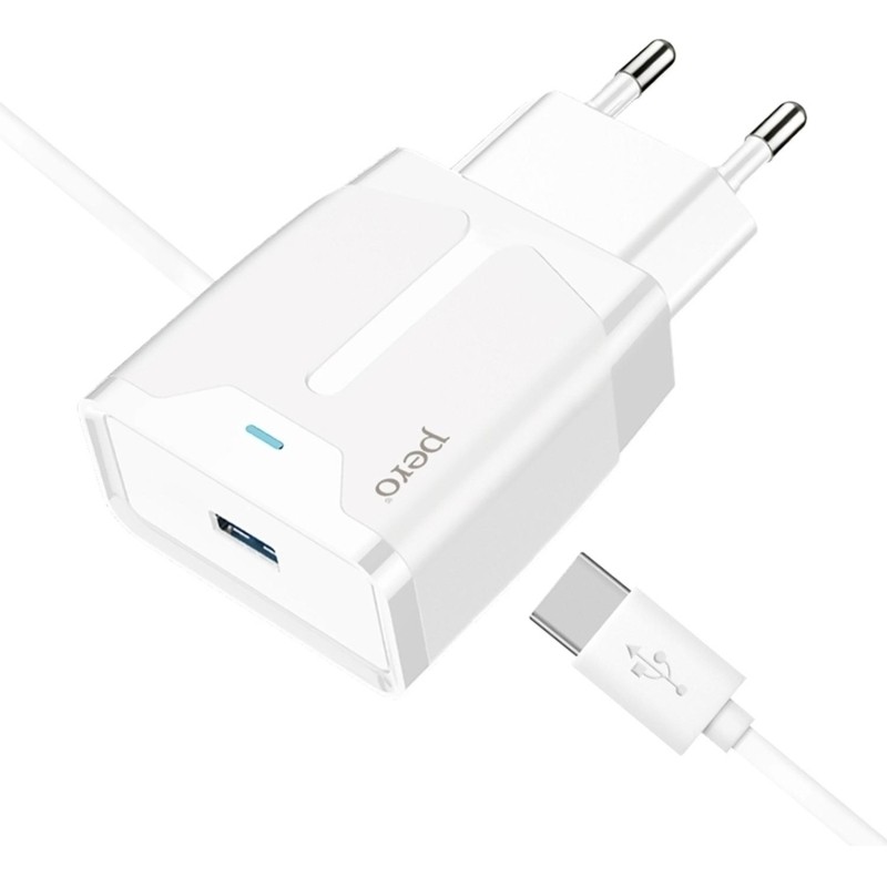 Зарядное устройство сетевое PERO TC04 1USB 2.1A + TYPE-C CABLE белый