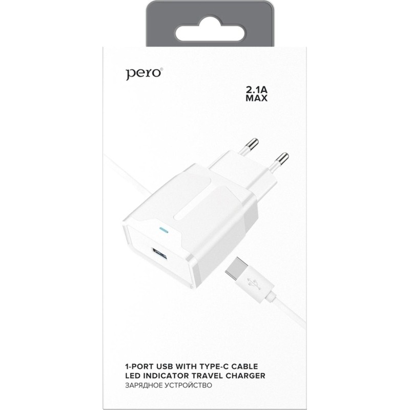 Зарядное устройство сетевое PERO TC04 1USB 2.1A + TYPE-C CABLE белый