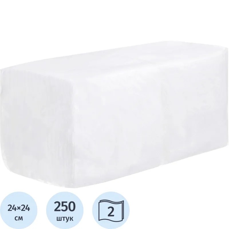 Салфетки бумажные Zelpaper 24х24см 2сл белые 250 шт/уп