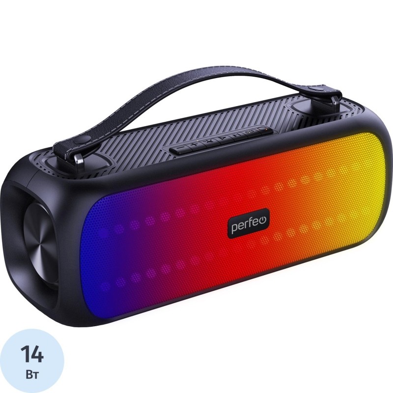 Колонка Perfeo L.E.D., 14Вт, MP3/USB/AUX/FM черная (PF_D0053)