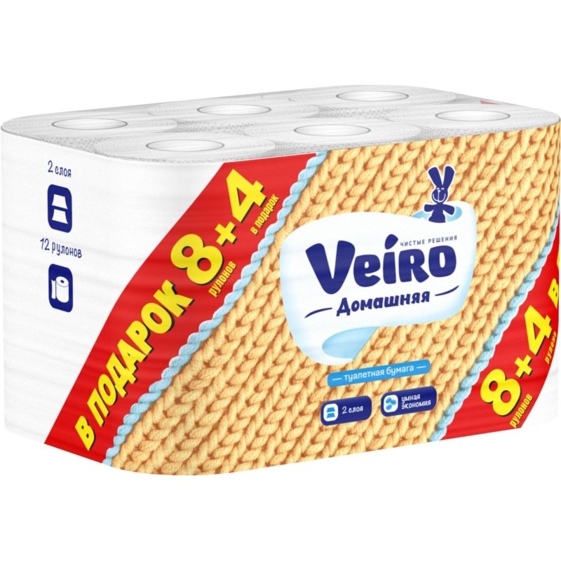 Бумага туалетная Veiro Домашняя 2сл бел втор втул 15м 120л 12рул/уп 1c212