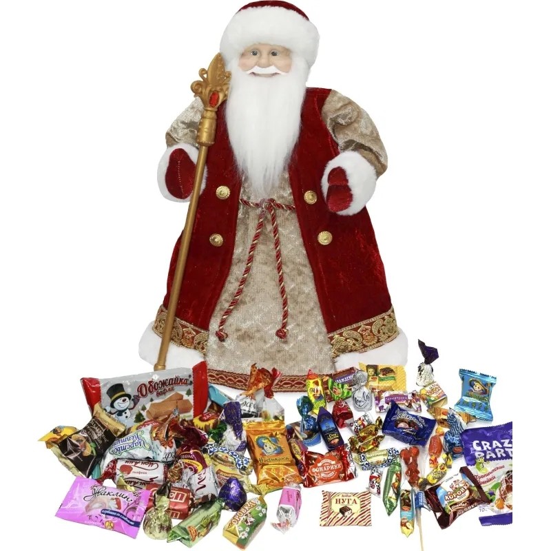 Новогодний сладкий подарок ДЕД МОРОЗ (красный с золотом )арт.CB2206-50 700г