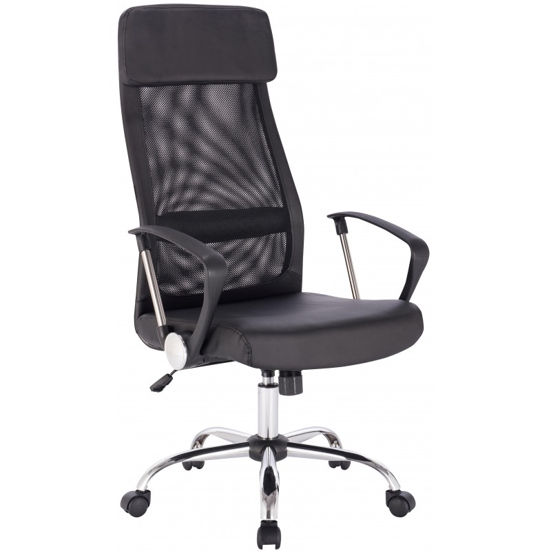 Кресло BN_Sp_EChair-589 TPU сетка/кожзам черный, хром