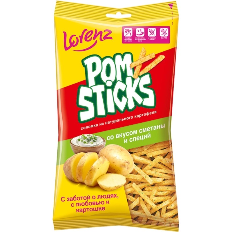 Чипсы картофельные соломкой Lorenz Pomsticksсо вкусом сметаны и специй 100г