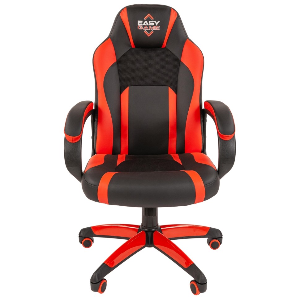 Кресло VT_EChair Easy Game-686 TPU кожзам/ткань черный/красный пластик