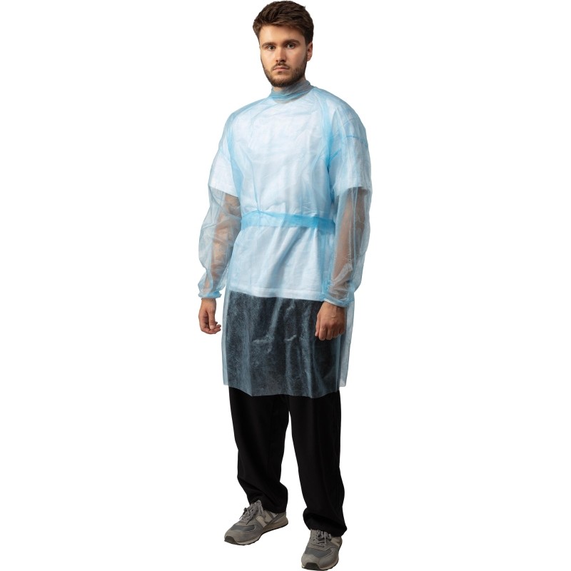 Халат н/с , на завязк, рук.рез, дл.110см, XL, пл 20, голуб, 10 шт/уп