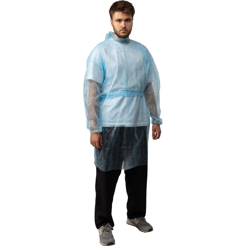 Халат н/с , на завязк, рук.рез, дл.110см, XL, пл 20, голуб, 10 шт/уп