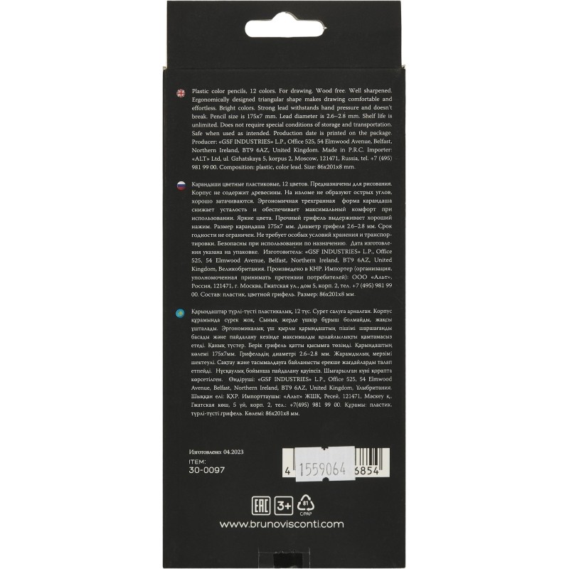 Карандаши цветные ПЛАСТИКОВЫЕ  BlackWoodColor , 12цв, 30-0097