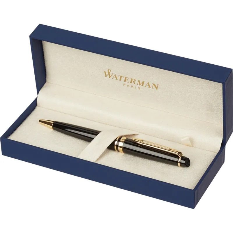 Ручка шариковая   WATERMAN EXPERT  черн.лак с позол., средн, чернила син