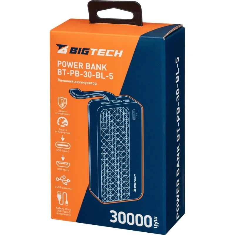 Внешний аккумулятор BigTech (BT-PB-30-BL-5) 30000 mAh черный