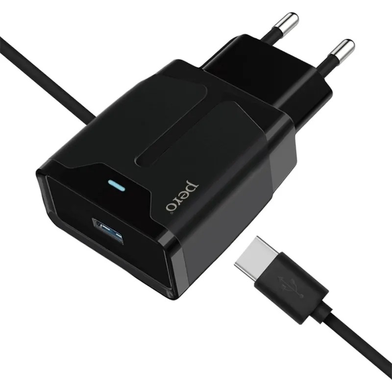 Зарядное устройство сетевое PERO TC04 1USB 2.1A + TYPE-C CABLE черный