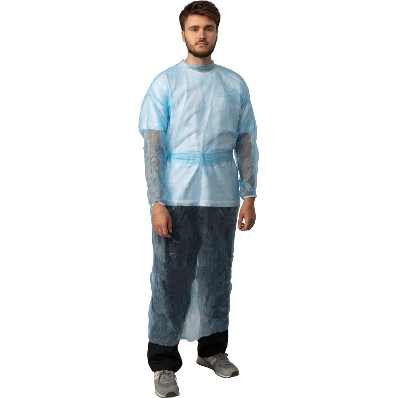 Халат н/с, на завязк, рук.рез, дл.140 см, XXL,пл.25,гол, 10 шт/уп