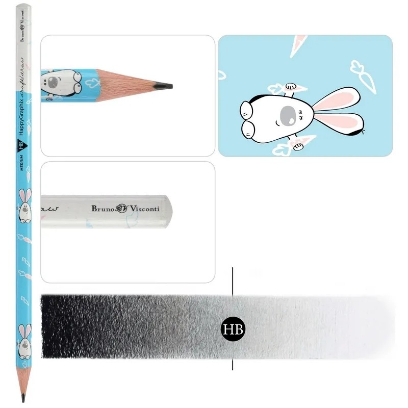 Карандаш чернографитный happy graphix зайки HB, б/ластика, 21-0030/31
