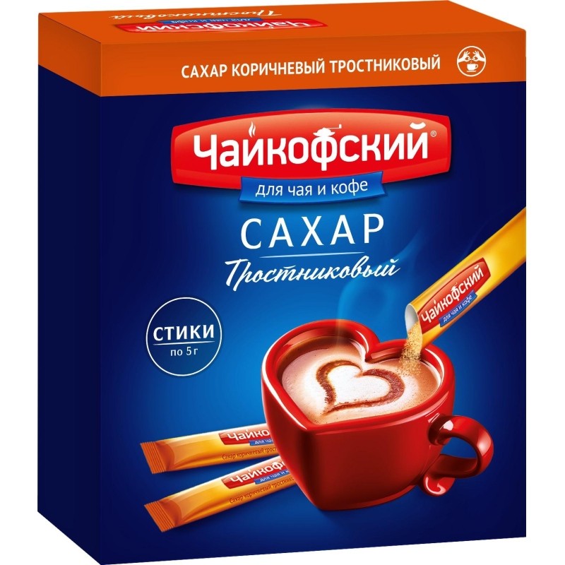 Сахар порционный в стиках Чайкофский тростниковый 5гр (60 шт/уп)