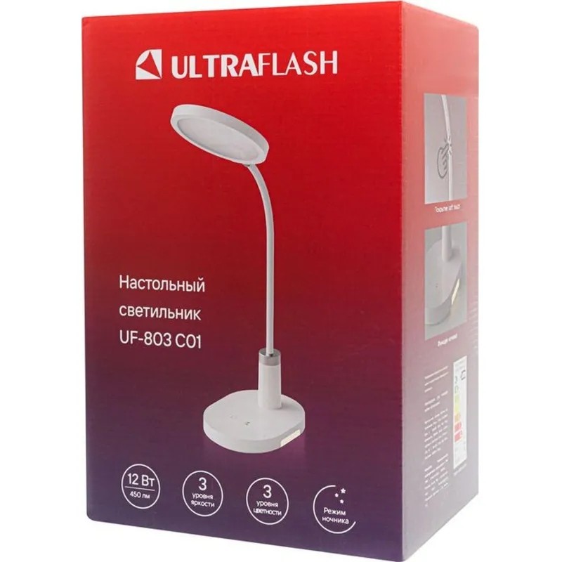 Светильник Ultraflash UF-803 C01 бел (Led настол,круг, 12Вт, 3ур. ярк.CCT)