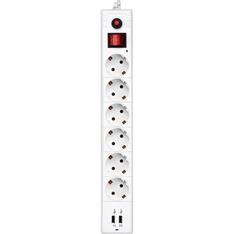 Сетевой фильтр Buro BU-SP1.8_USB_2A-W 1.8м (6 розеток) белый (коробка)