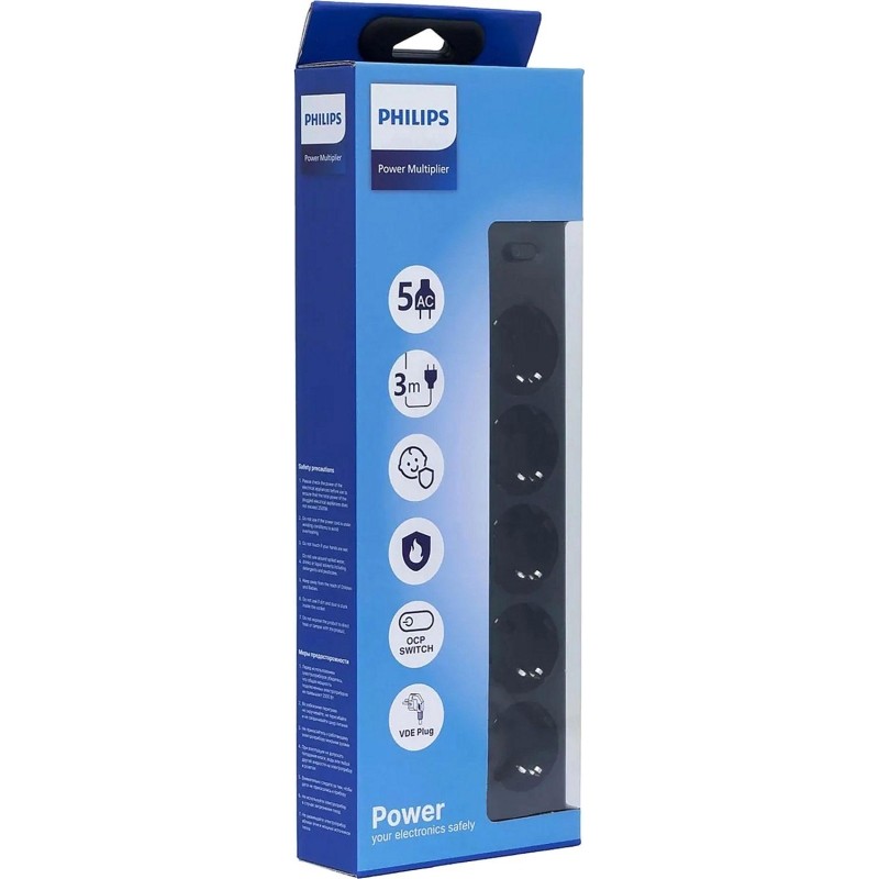 Сетевой фильтр Philips CHP2155BB/51 5р/3м, 10А, черный