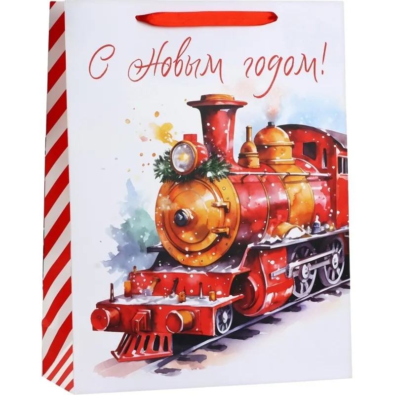 Пакет ламинированный верт. &#039;Новогодний поезд&#039;, L 31x40x11,5см 10348936 НГ
