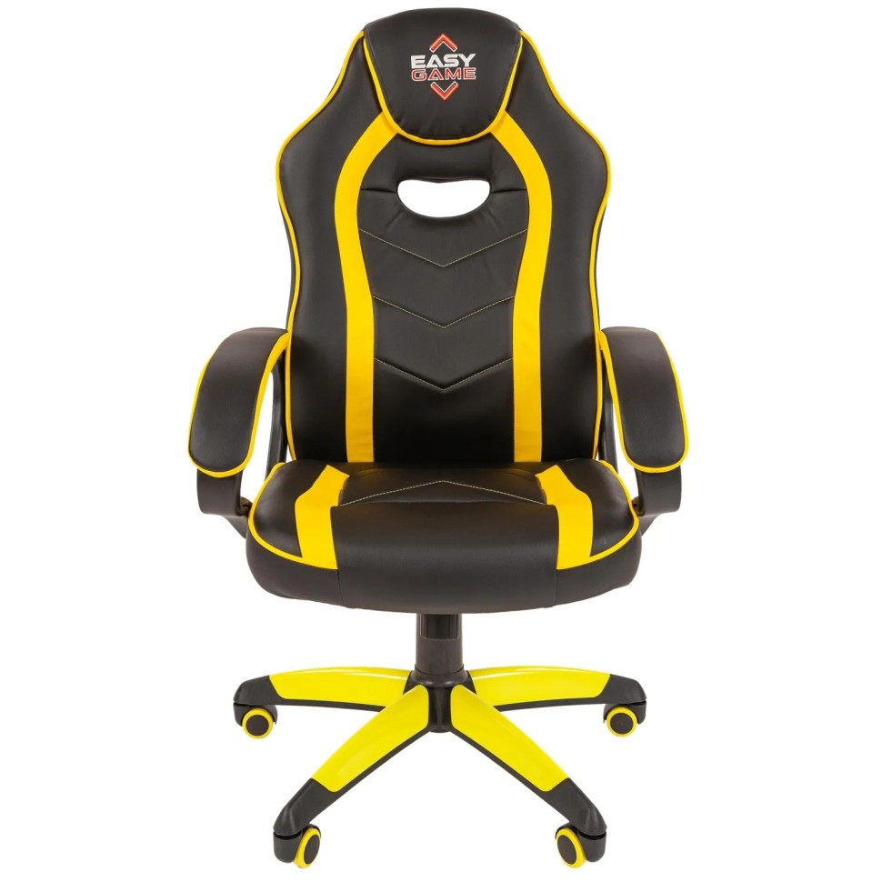 Кресло VT_EChair Easy Game-687 TPU кожзам черный/желтый пластик
