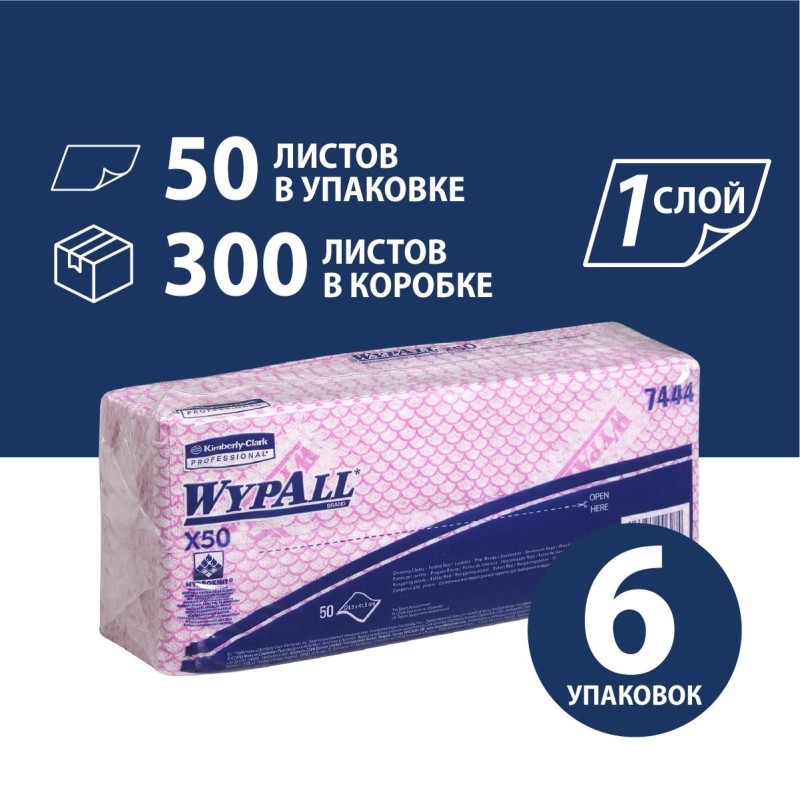 Материал протирочный нетканый WypAll X50 Красный 1сл 50л/6пач/уп 7444