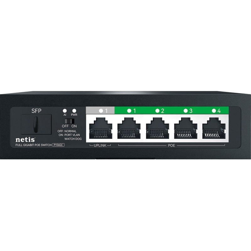 Коммутатор Netis P106GC 5x1000Мбит/с 4PoE+ 60W 1xSFP