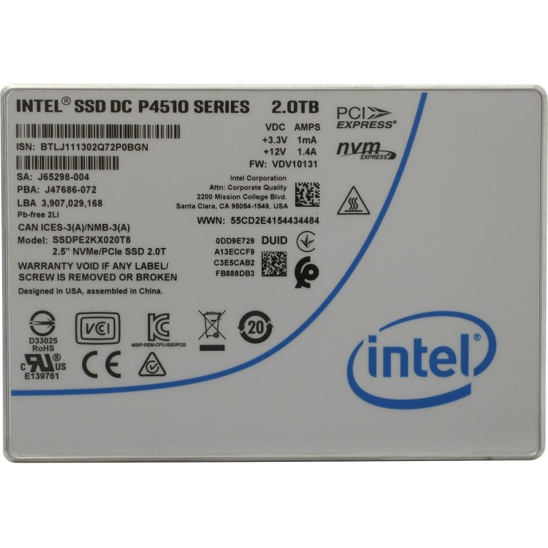 SSD накопитель Intel DC-P4510 (SSDPE2KX020T801) 2000GB/U.2/2.5/PCI-E