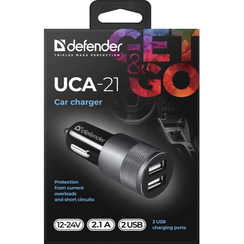 Зарядное устройство автомобильное Defender UCA-21 2USB, 5V/2.1A (83821)