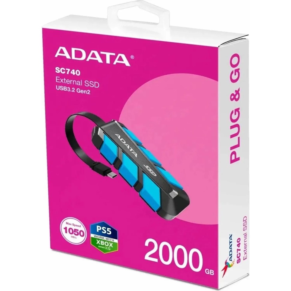 Портативный SSD ADATA 2TB SC740 USB 3.2 G2 Type-C[R/W -1050/1000 MB/s]син