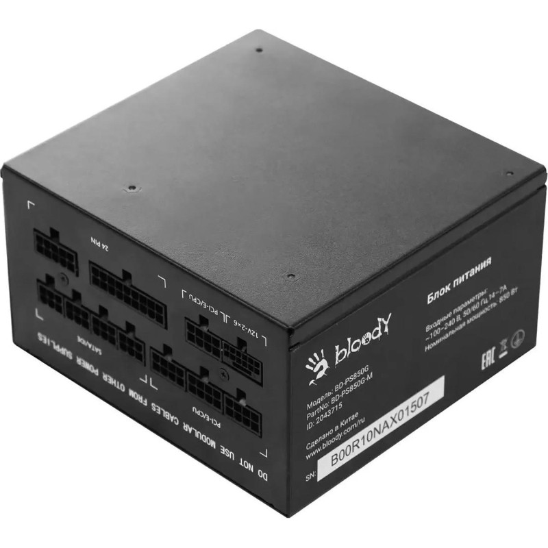 Блок питания Bloody (BD-PS850G-M)ATX 80+(20+4pin)APFC 120/fan Cab/Man