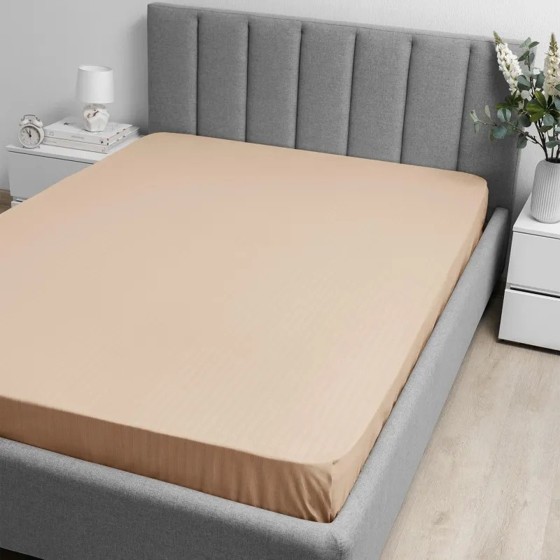 Простыня евро 220х240 см, страйп-дизайн, 105г/м2, Coffee cream 789233