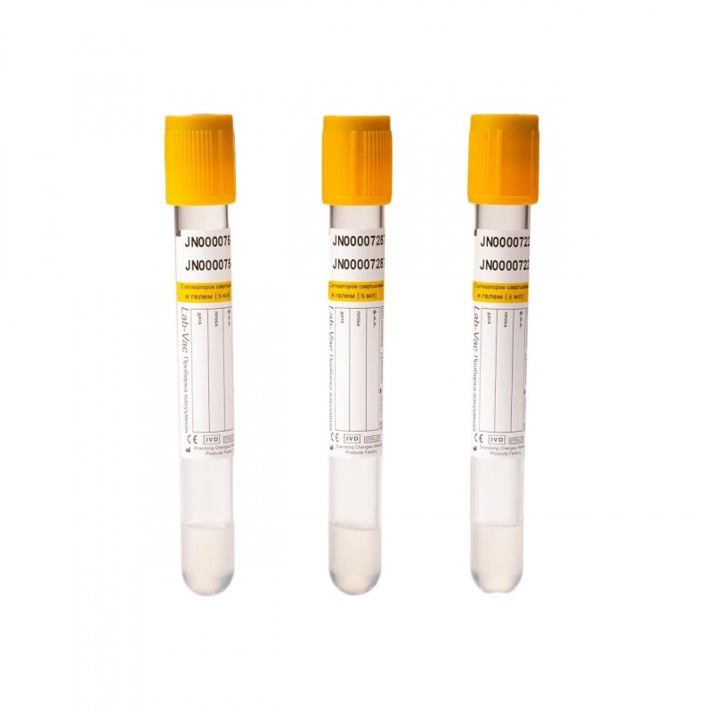 Вакуумные пробирки с акт-ром сверт и гелем 5 мл (13х100мм) Lab-Vac 100шт/уп