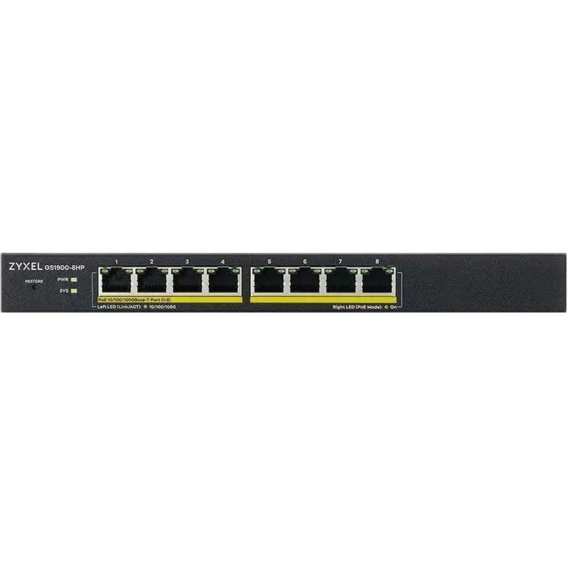 Коммутатор Zyxel Smart L2 PoE+ GS1900-8HP, 8xGE PoE+, 70 Вт